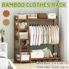 7 Shelves Bamboo Coat Rack Floor Shelf Stand with Multifunction 5-tier Storage Rack Organizer Garment Clothes Holder Shelves