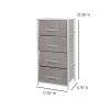 4 Drawer Wood Top White Cast Iron Frame Vertical Storage Dresser with Light Grey Easy Pull Fabric Drawers - Image 2